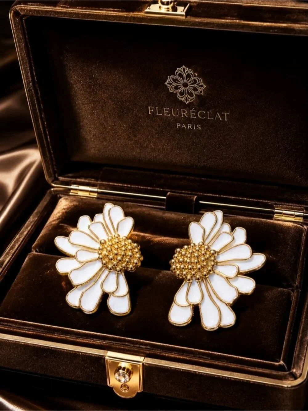 White and Gold Daisy Statement Earrings